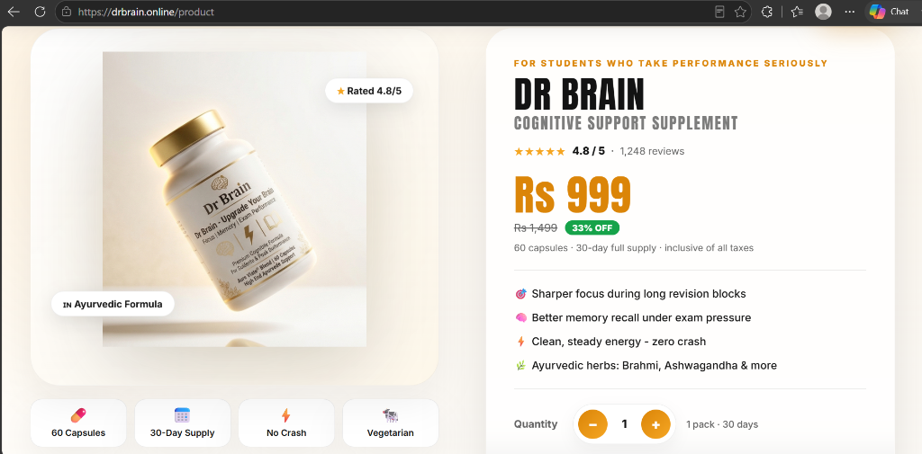Dr BRAIN Ecommerce Product Page