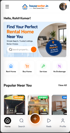 HouseRenter Mobile App Home View